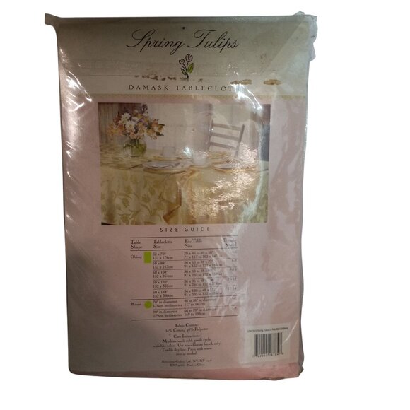 Spring Tulips Damask Tablecloth 60" X 120" Oblong Pink Seats 10-12 NEW Vintage - Picture 5 of 9